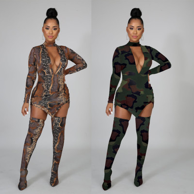 Explosion Models Club Oversize Sets V Collar Dress Slim Leggings KA7064