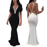 Elegant Backless V Collar Sleeveless Maxi Dresses For Party QQM3319
