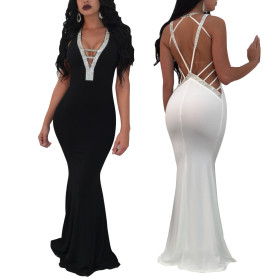 Elegant Backless V Collar Sleeveless Maxi Dresses For Party QQM3319