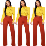 Mature Women Long Sleeved Pure Color Ruffle Casual Top DN8348