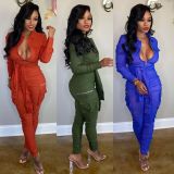 Fashionable Bandage Cargo Style Zipper Pure Color Jumpsuit BN9214