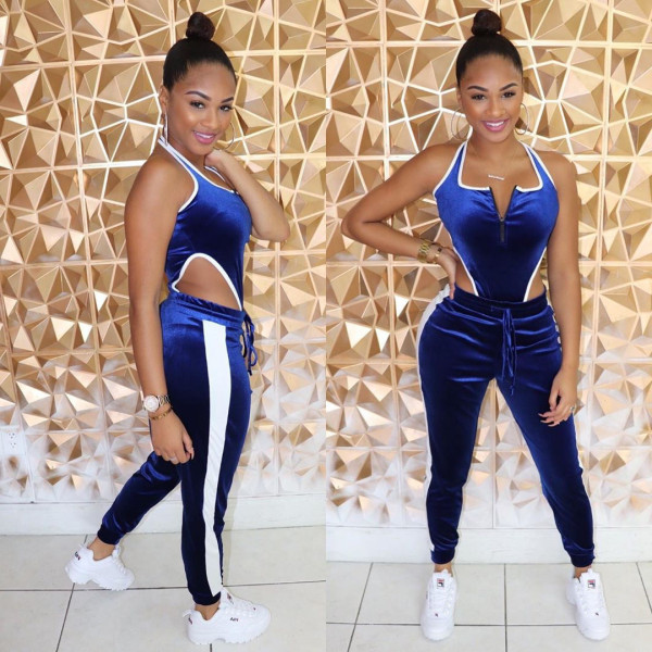 Pleuche Bodycon Suits Sleeveless One-Piece Top Skinny Pants LD8604