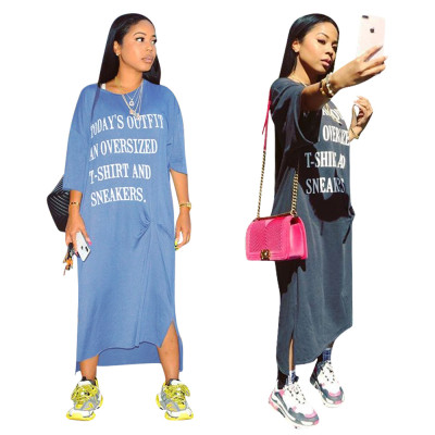 Sleeve letter print with casual dress MZ8115