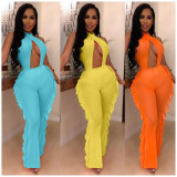 Swimming Solid Color Ruffle Thin Jumpsuit With Panty ORY5124