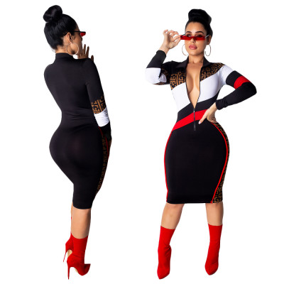 Women Stripe Patchwork Polo Neck Casual Dress SN3504