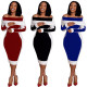 Fashion Contrast Off Shoulder Long Sleeves Bodycon Midi Dress W8328
