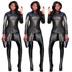 Autumn Winter Casual Black Leather Shirts YYZ915