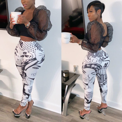 Cheap Polyester Cartoon Pattern Women Pencil Pants ALS112