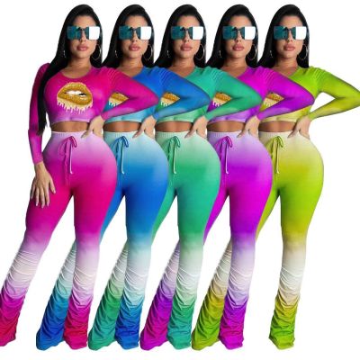 Smocked gradient two-piece sexy lips two-piece suit MG1003