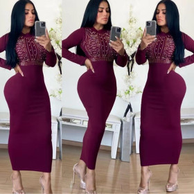 Online Sale Purple/Black Slim Fitting Beading Maxi Dress HH8901