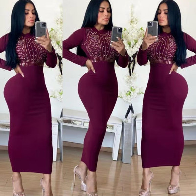 Online Sale Purple/Black Slim Fitting Beading Maxi Dress HH8901