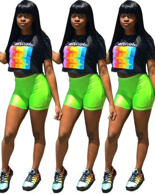 Newest Leisure Outfits Printing Crop Top Solid Shorts LY5053