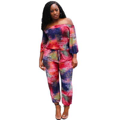 Stylish Letters Printing Long Style Flat Shoulder Jumpsuit MR212