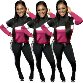 Sport Autumn Striped Patchwork Plus Size Comfy Outfits E8442