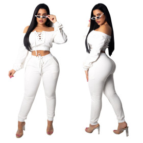 White Bandage Crop Tops Sports Suits MY9275