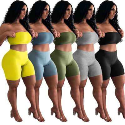 Sexy Strapless Waistless Mini Top And Shorts Solid Coloe Two Piece Suits GL6272