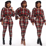 Casual Oversize Two-Piece Checks Ladies Pants Set For Daily Wear ED8163