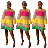 Elegant Summer Long Sleeves Color Patchwork Midi Dress YYZ725