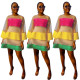 Elegant Summer Long Sleeves Color Patchwork Midi Dress YYZ725