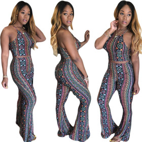 Euramerican Women Printing Suits Tank Top Wide Leg Pants M779