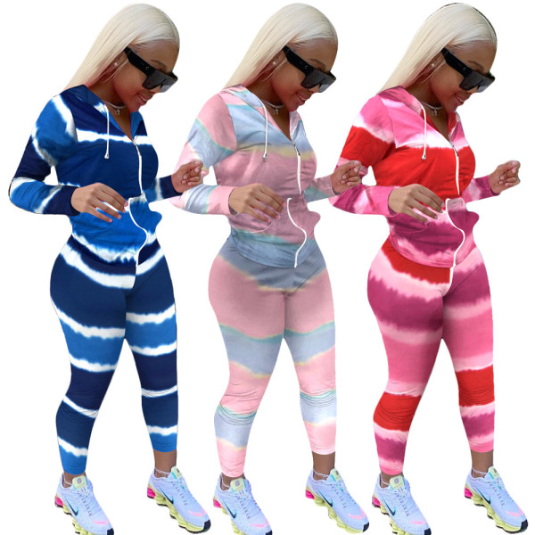 Gradient color long sleeve sports suit two-piece LM1023