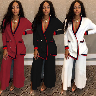 Surplice Neck Tops Wide Leg Pants Women Suits ALS057