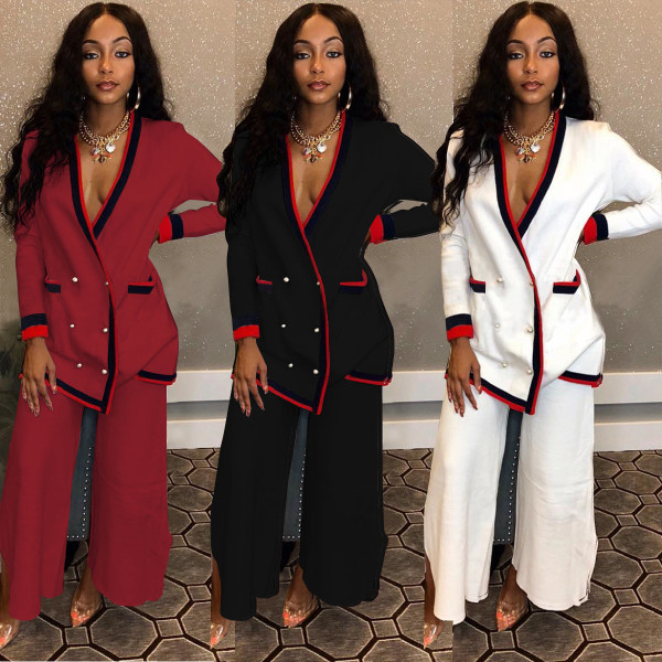 Surplice Neck Tops Wide Leg Pants Women Suits ALS057