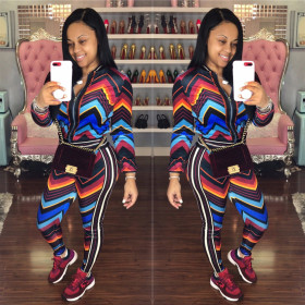 Colorful Print Zipper Sports Suits YZ1614