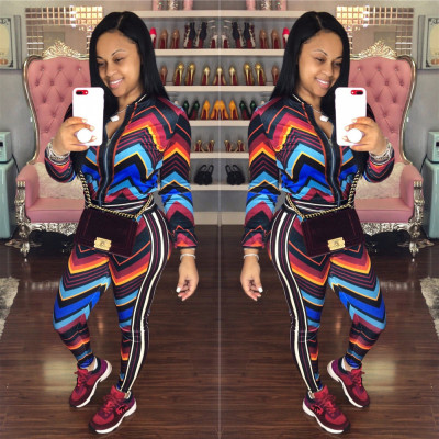 Colorful Print Zipper Sports Suits YZ1614