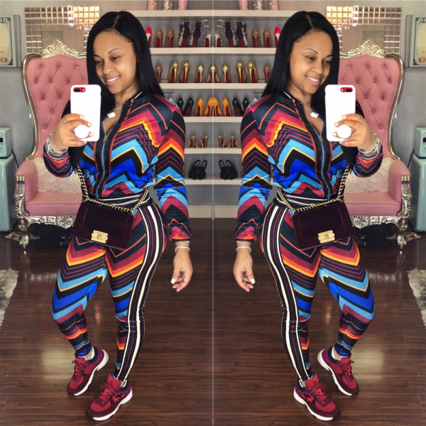 Colorful Print Zipper Sports Suits YZ1614