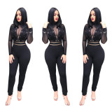 Black Mesh Sexy Lace Up Jumpsuits W8139