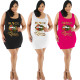 Sexy Letter And Lips Printed Sleeveless Plus Size Mini Dress FSL091