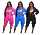 Solid Elastic Waistband Jumpsuit With Zipper SDD9058