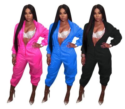 Solid Elastic Waistband Jumpsuit With Zipper SDD9058