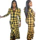Trendy Female Irregular Long Sleeves Plaid Dress For Sale OEP6051
