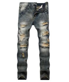 Mens straight hole jeans nostalgia and more broken cotton mens trousers large size
