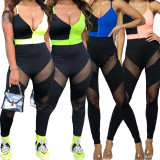 Sexy Multicolor Stitching Suspenders V-Neck Perspective Jumpsuit YF8593