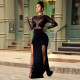 Sexy Black Mesh Evening Party Long Dress QQM3586