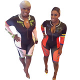 Newest Bodycon Digital Printing Mid Jumpsuit With Zipper LS6226