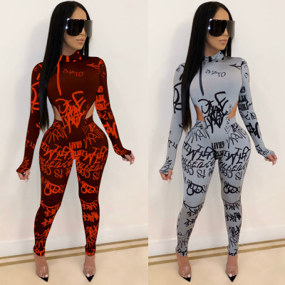 Letters Printed Women Sets Long Sleeved Bodysuits Slinky Pants KA7067