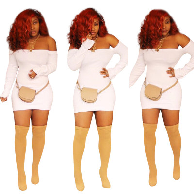 White Off Shoulder Long Sleeves Mini Dress H1076