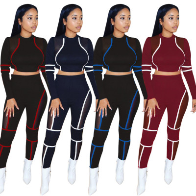 Sexy Mesh Crop Tops Skinny Pants Yoga Clothes MD140