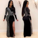 Unique High Split Rhinestone Clubwear Plus Size O Neck Slim Dress K8882