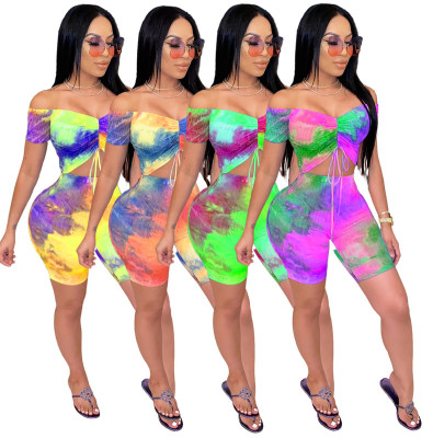 Nightclub tie-dye pit strip shoulder two-piece set TY1837