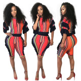 Printed suit lotus sleeve casual summer suit F8106