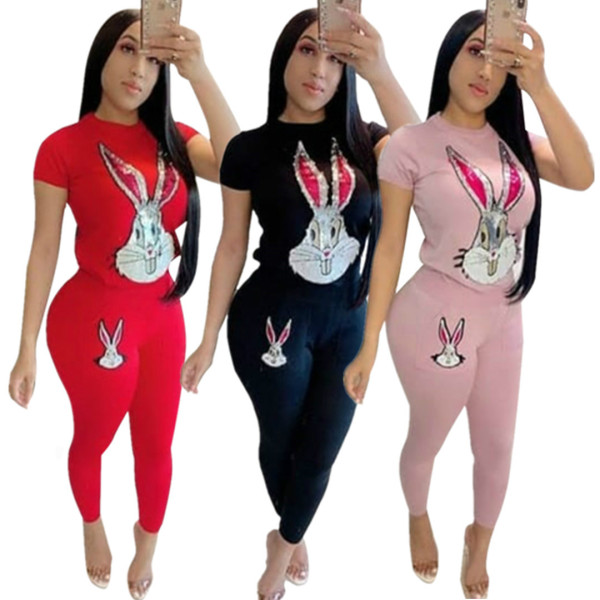 Casual Rabbit Pattern Two-Pieces Slim Bodycon Outfits E8398