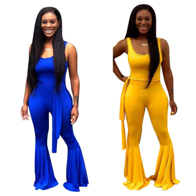 Women's fashion casual strap big trumpet jumpsuit OD8296