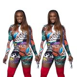 Street Style Leisure Suits Long Sleeve Top Printing Shorts YS263