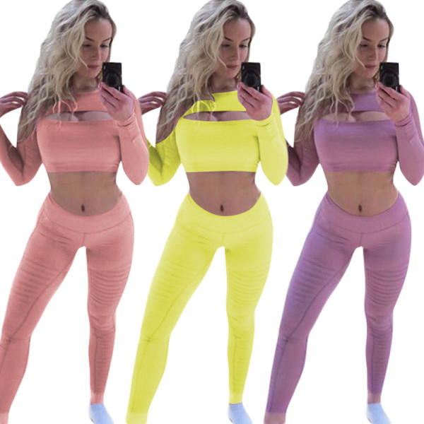 Fashion casual sports mesh splicing trousers crimp yoga suit CM179