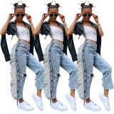 Explosion Models Hole Slit Plus Size Mesh Splicing Jeans ED8142